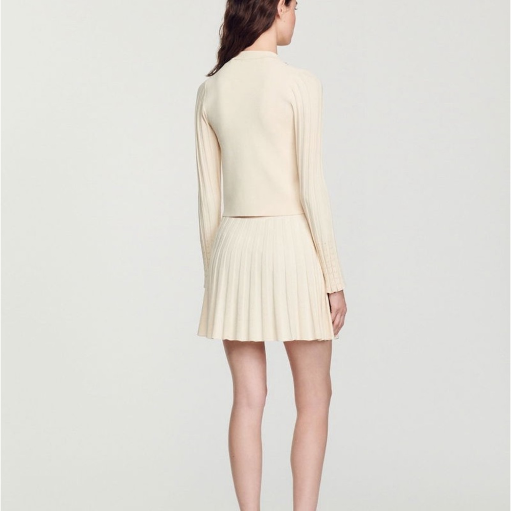 Sandro Cream Cropped Cardigan with Ribbed Sleeves - Picture 2 of 9